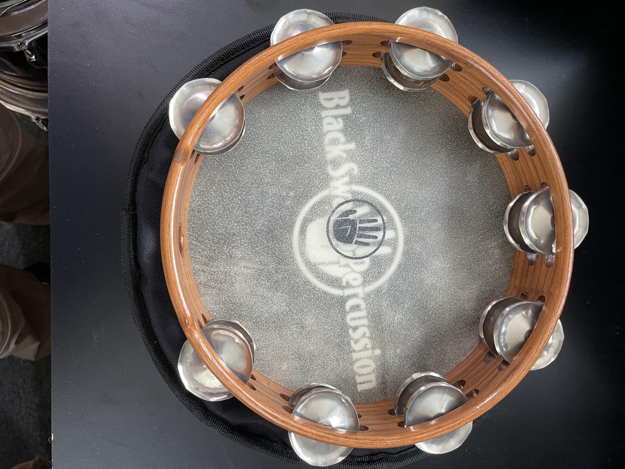Black Swamp Sound Art Tambourine, Natural Head, German Silver Zils