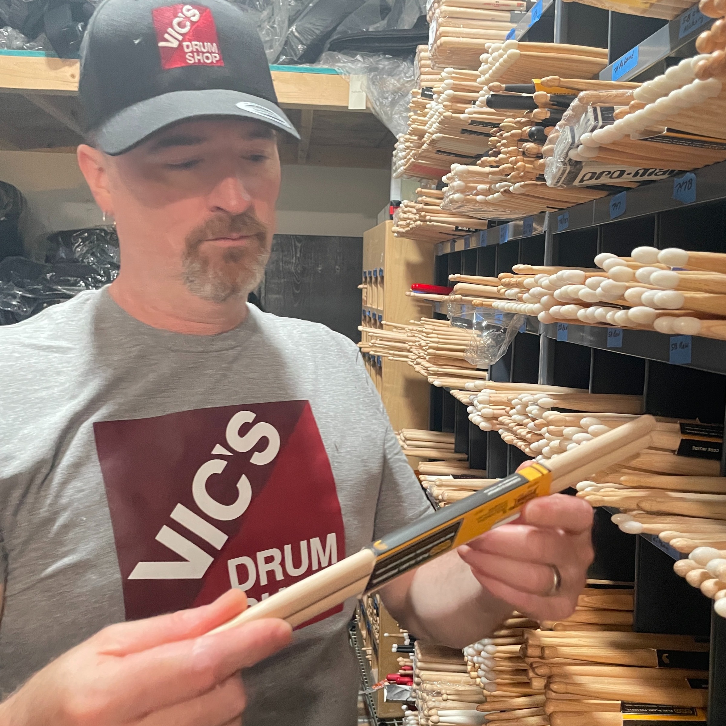 Vic's Drum Shop Logo Tee Shirt | Heather Grey, Maroon Logo | XXXL 