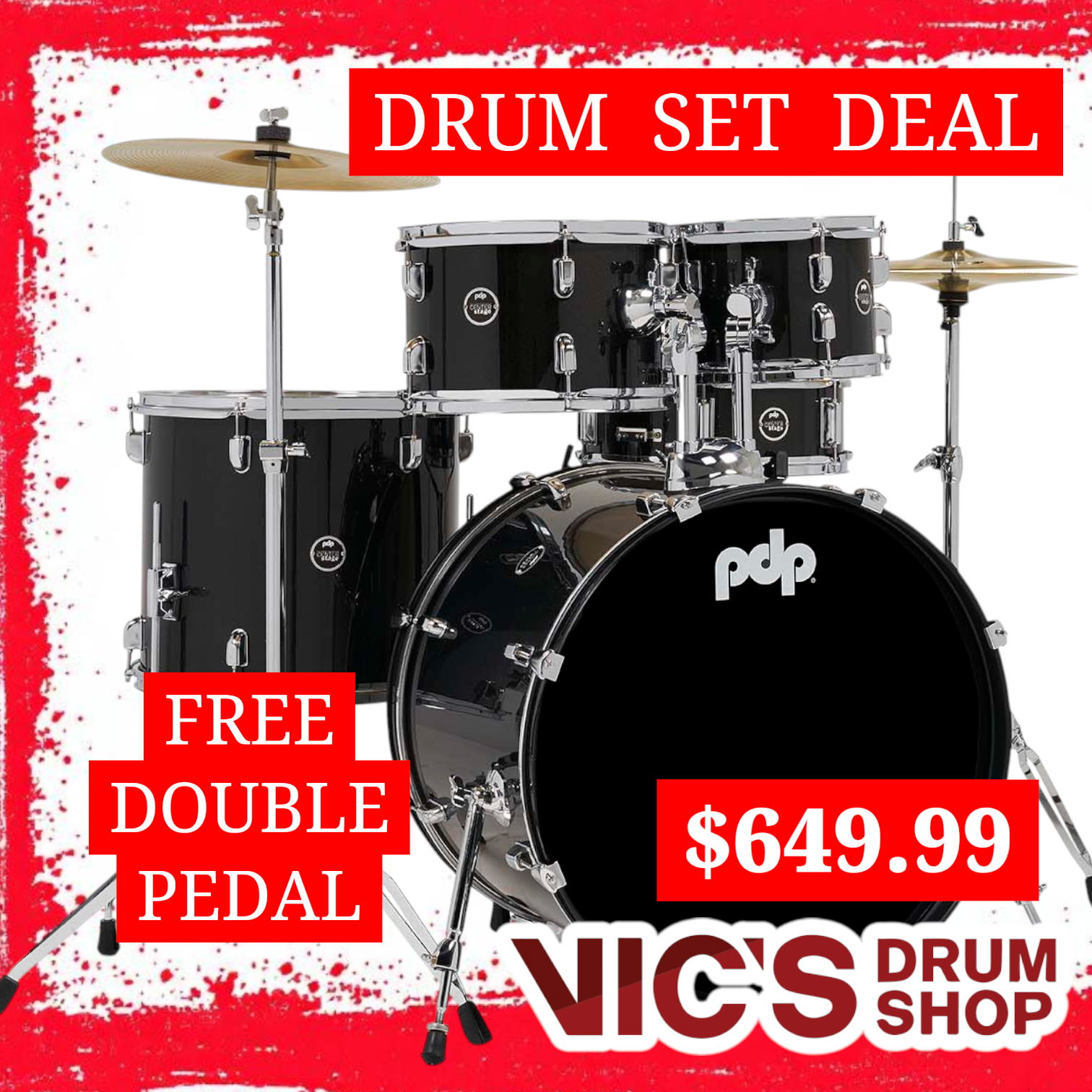 PDP Center Stage Iridescent Black Sparkle 5pc Kit 7x10 8x12 14x16F 16x22 5x14 Snare. Hardware Cymbals & Throne Included