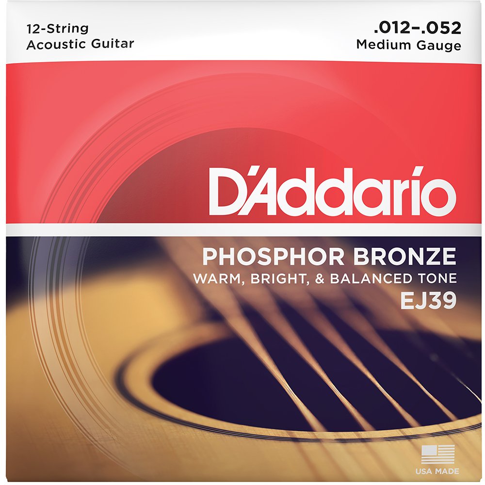 D'Addario EJ39 Phosphor Bronze 12-String Acoustic Guitar Strings Medium 12-52