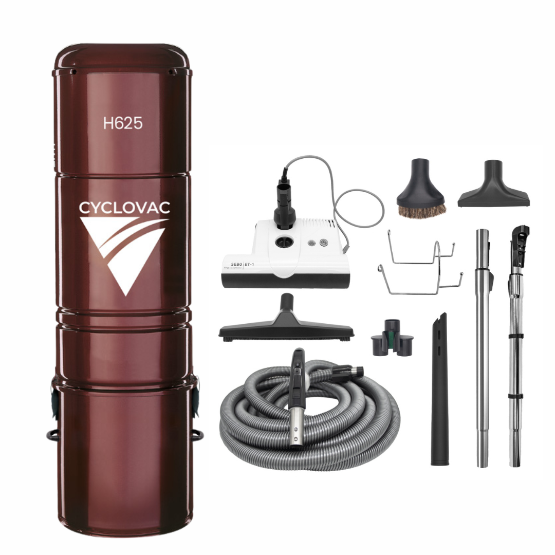 Cyclovac 625 Central Vacuum with SEBO Standard Attachment Kit 30' Hose - SEBO ET-1 F2