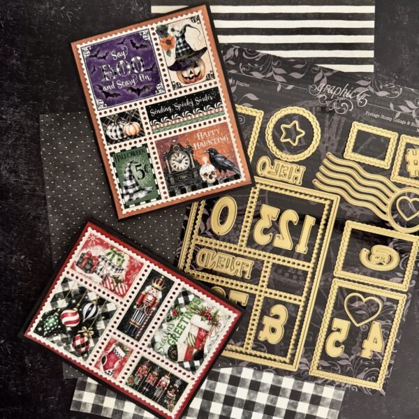 Graphic 45 Postage Stamp Collage & Numbers Die Set