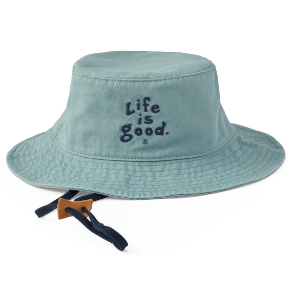 LIFE IS GOOD BUCKET HAT VINTAGE WORDMARK SMOKE BLUE