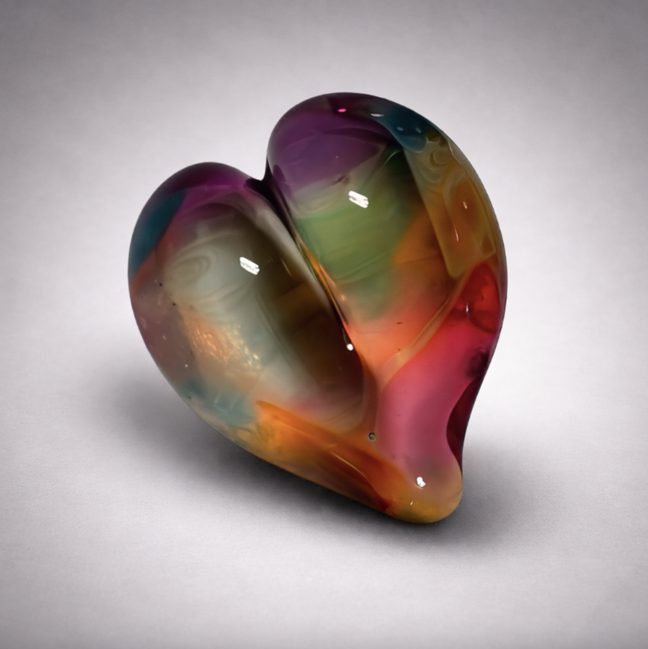 Cremation Ash Glass & Sterling Memorial - Watercolor Inspired Heart Pocket Charm