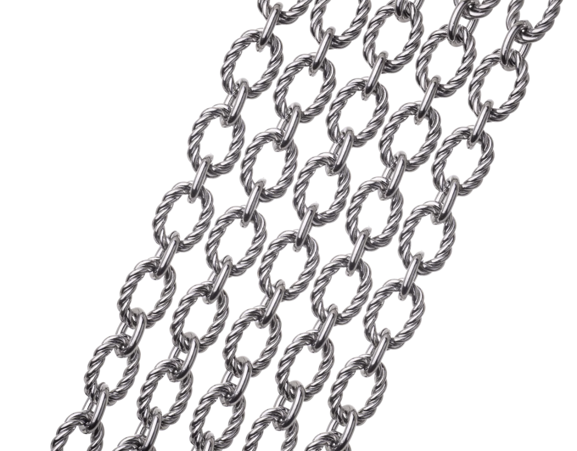 O-Ring Clasp Necklace Textured Oval Cable Chain Large Size measures 11mm x 8mm Stainless Steel 
