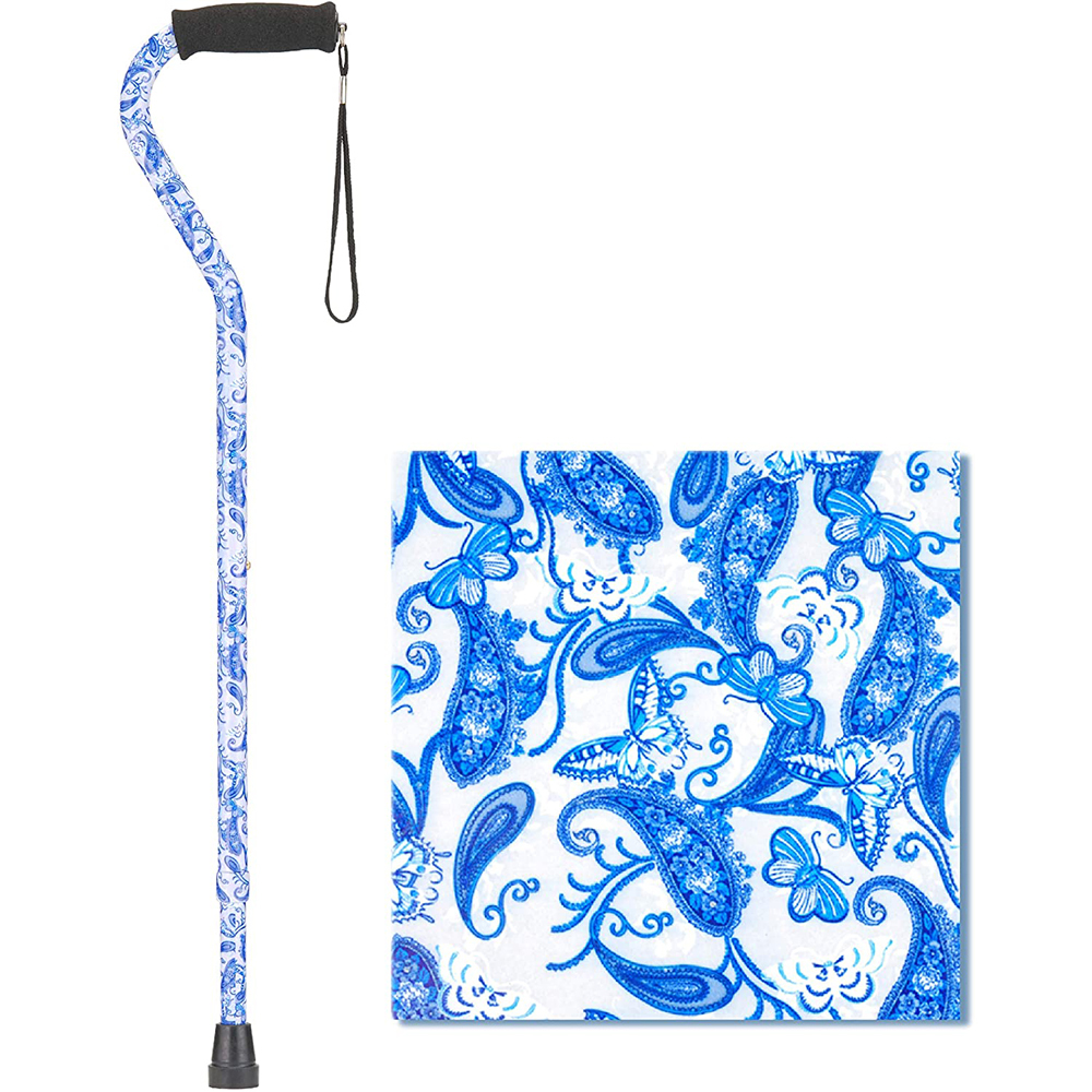 NOVA 1070CH BLUE PORCELAINE CANE WITH OFFSET HANDLE AND CARRYING STRAP, FITS USER 4'11 TO 6'4 300LB WT CAP