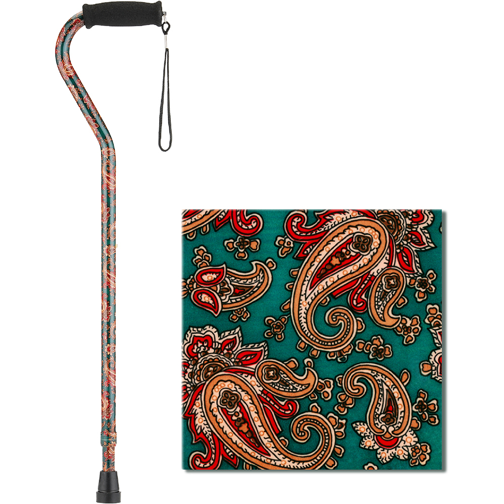 NOVA 1070GP GREEN PAISLEY CANE WITH OFFSET HANDLE AND CARRYING STRAP, FITS USER 4'11 TO 6'4 300LB WT CAP