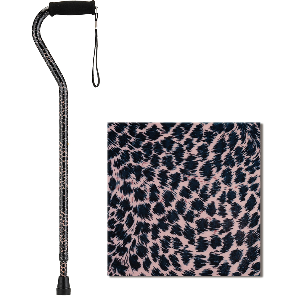 NOVA 1070LP LEOPARD CANE WITH OFFSET HANDLE AND CARRYING STRAP, FITS USER 4'11 TO 6'4 300LB WT CAP