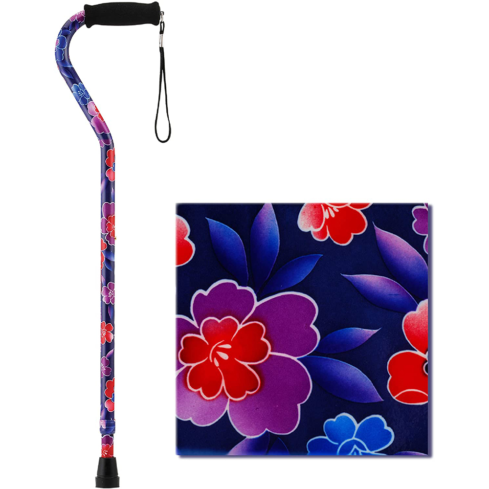 NOVA 1070MF MAUI FLOWERS CANE WITH OFFSET HANDLE AND CARRYING STRAP, FITS USER 4'11 TO 6'4 300LB WT CAP