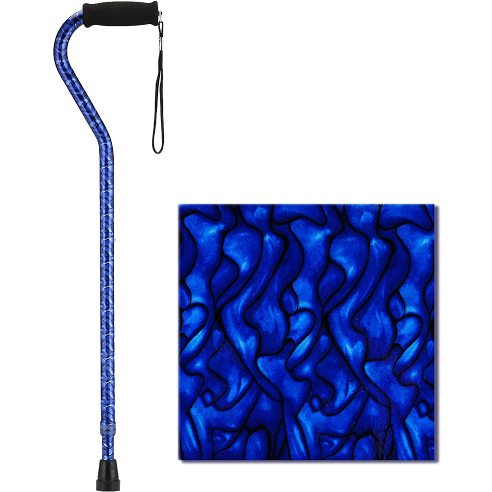 NOVA 1070PL BLUE WAVES CANE WITH OFFSET HANDLE AND CARRYING STRAP, FITS USER 4'11 TO 6'4 300LB WT CAP