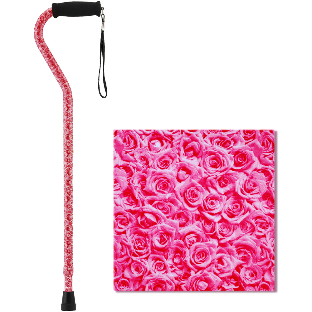 NOVA 1070RS PINK ROSES CANE WITH OFFSET HANDLE AND CARRYING STRAP, FITS USER 4'11 TO 6'4 300LB WT CAP