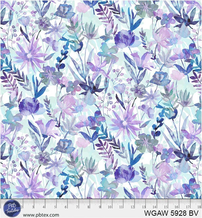 108in Watercolor Floral Blue/Violet Whispering Gardens P&B Textiles