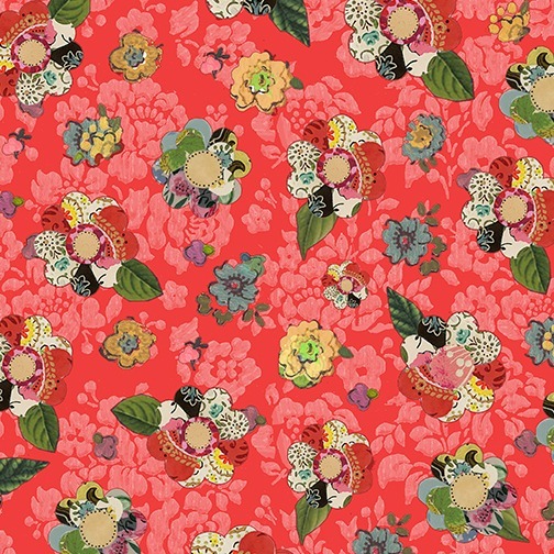 Collage Floral Coral Flowers, Soulshine & Daydreams, Kelly Rae Roberts, Benartex