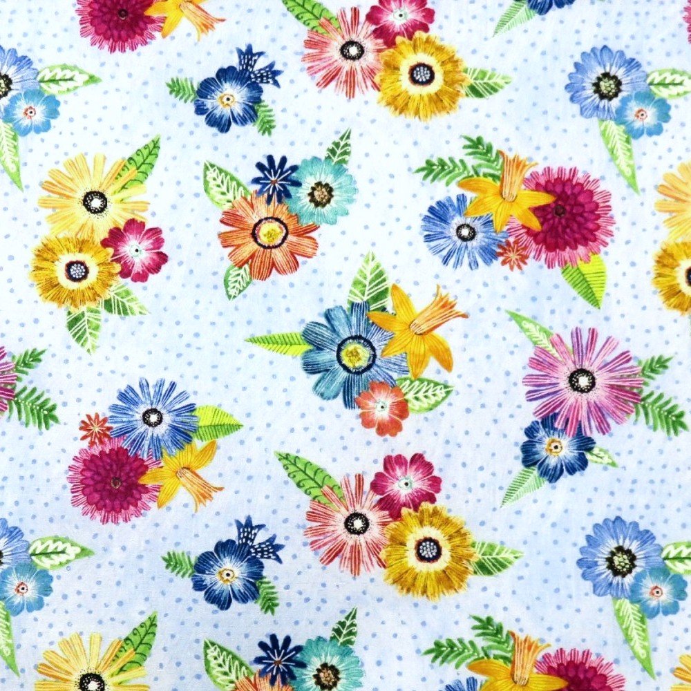 Floral Flight 11156-437 Blue Cheerful Floral for Wilmington Prints
