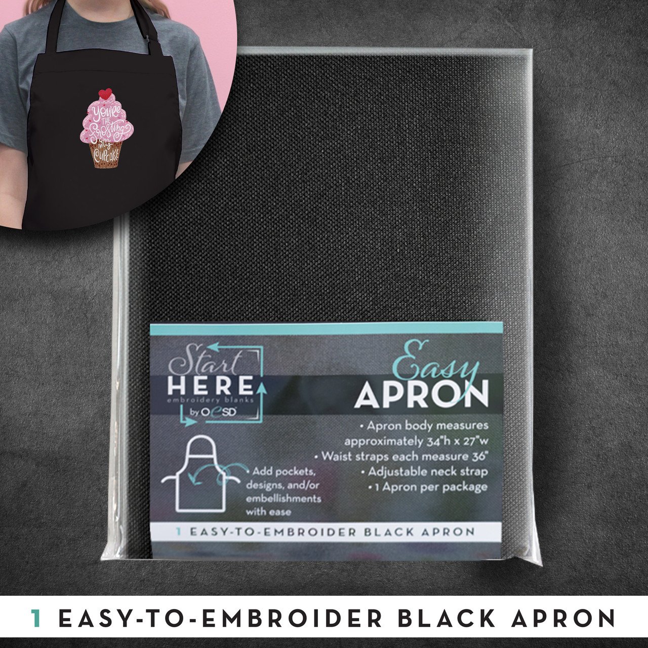 OESD Easy Apron Embroidery Blank - Black 34 x 27 - 810068181296