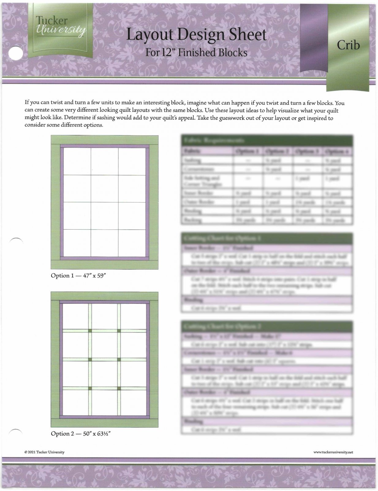 Crib Layout Design Sheet for 12 Blocks