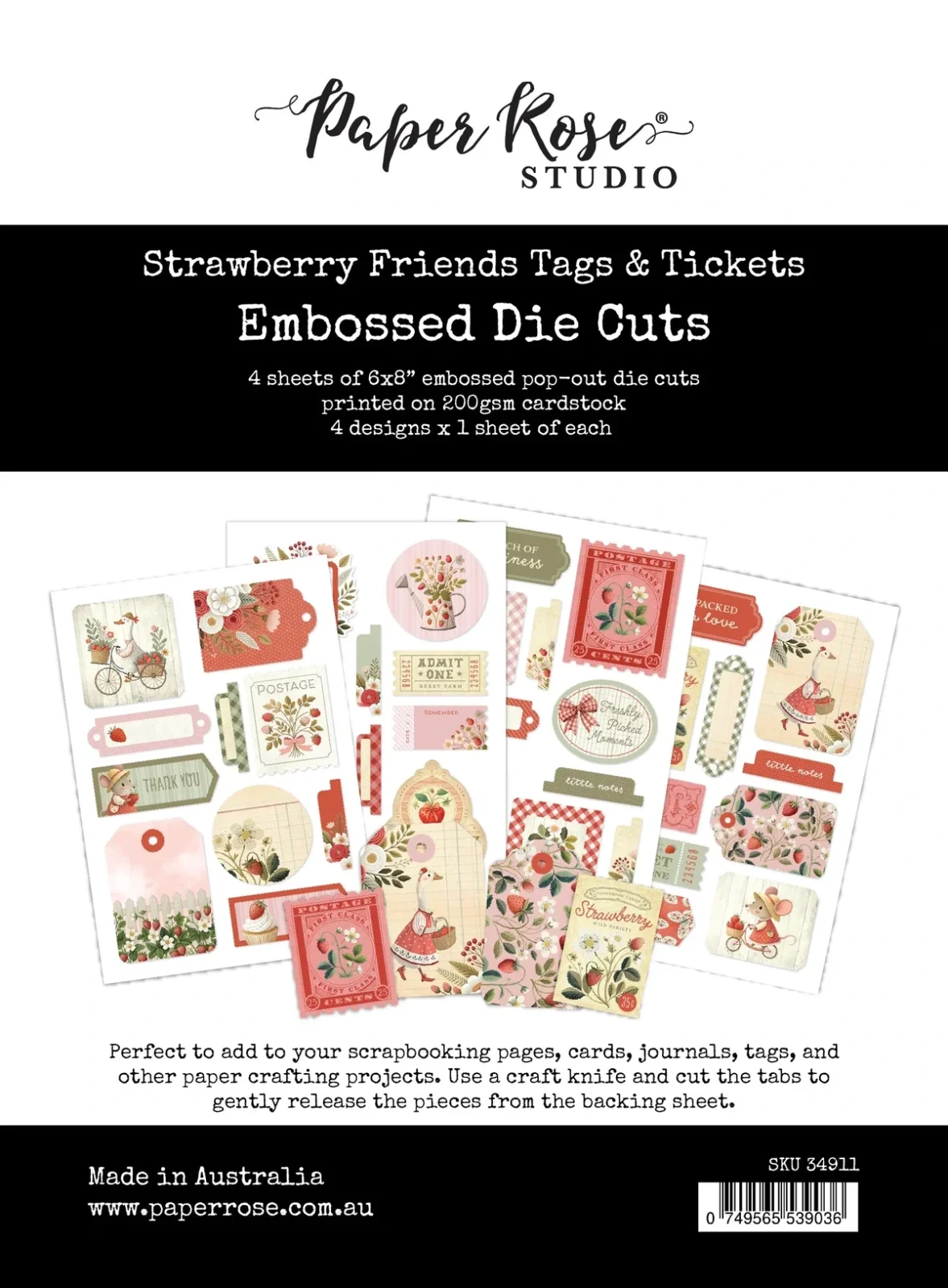 Embossed Die Cuts - Strawberry Friends - Tags & Tickets