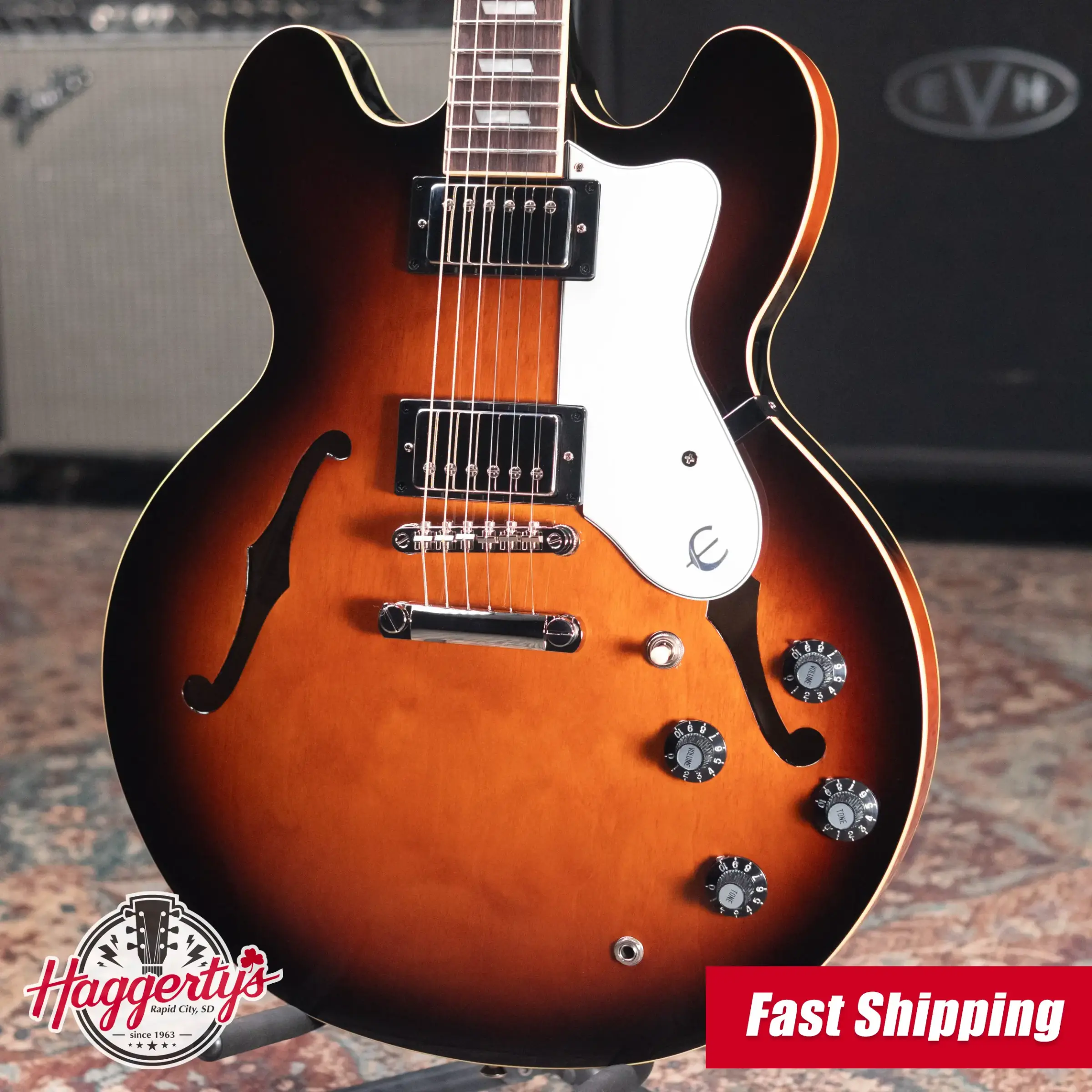 Epiphone Bonehead Signature Riviera Semi-Hollow Electric Guitar - Dark Tobacco Sunburst with Hardshell Case