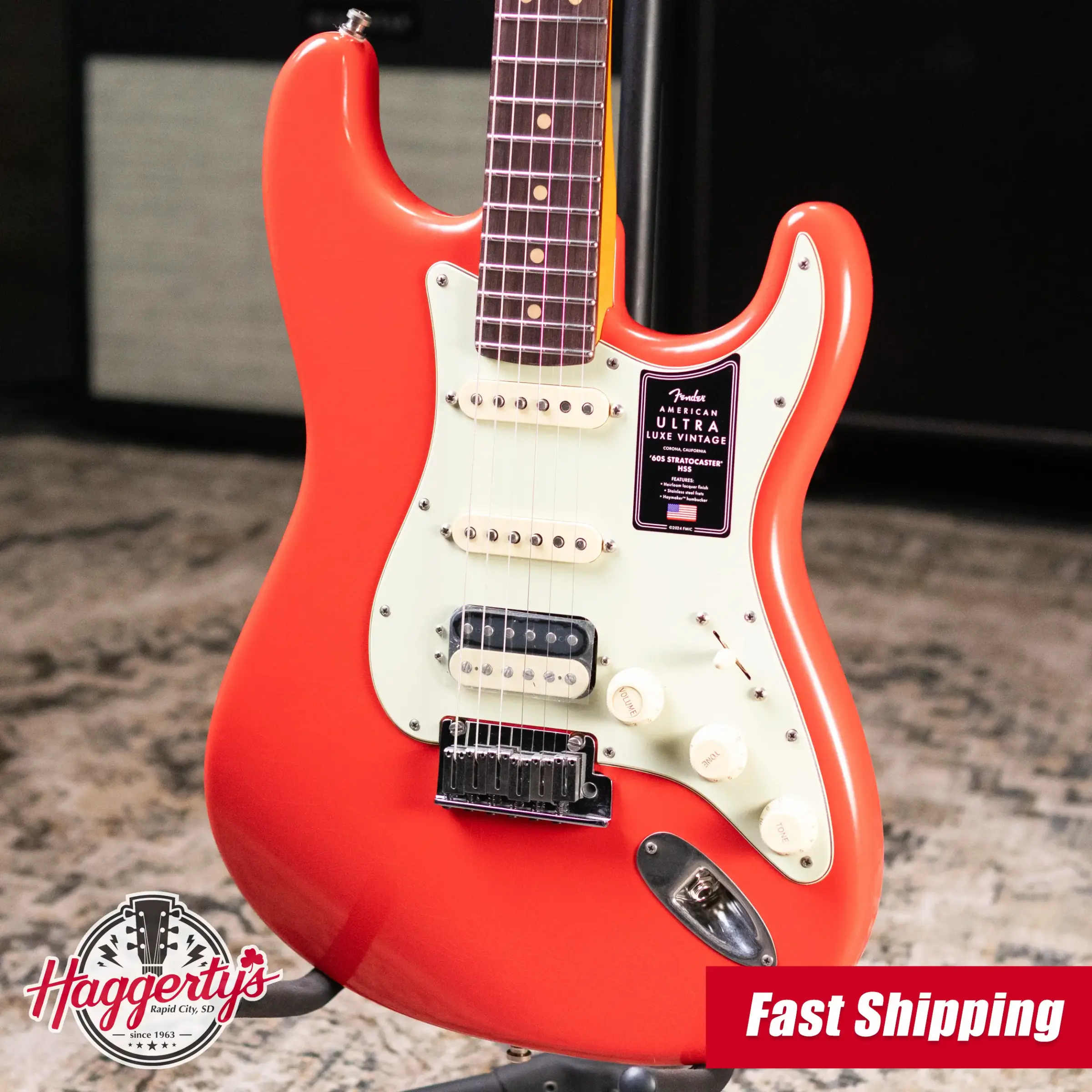 Fender American Ultra Luxe Vintage '60s Stratocaster HSS Electric Guitar - Fiesta Red with Hardshell Case
