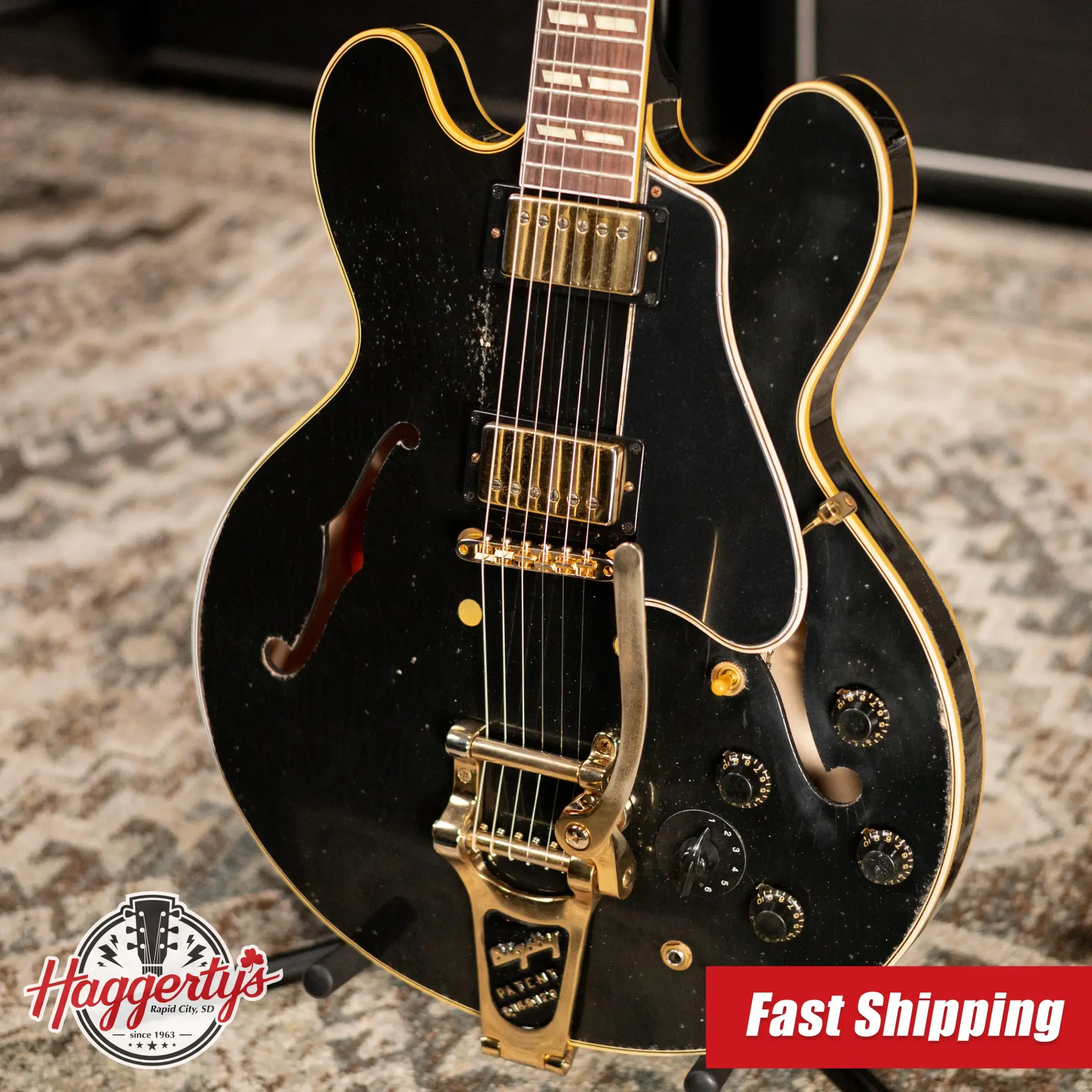 Gibson Custom Shop Limited Edition 1959 ES-345 Varitone Bigsby Reissue Murphy Lab Semi-Hollow Electric Guitar - Ebony Heavy Aged with Hardshell Case