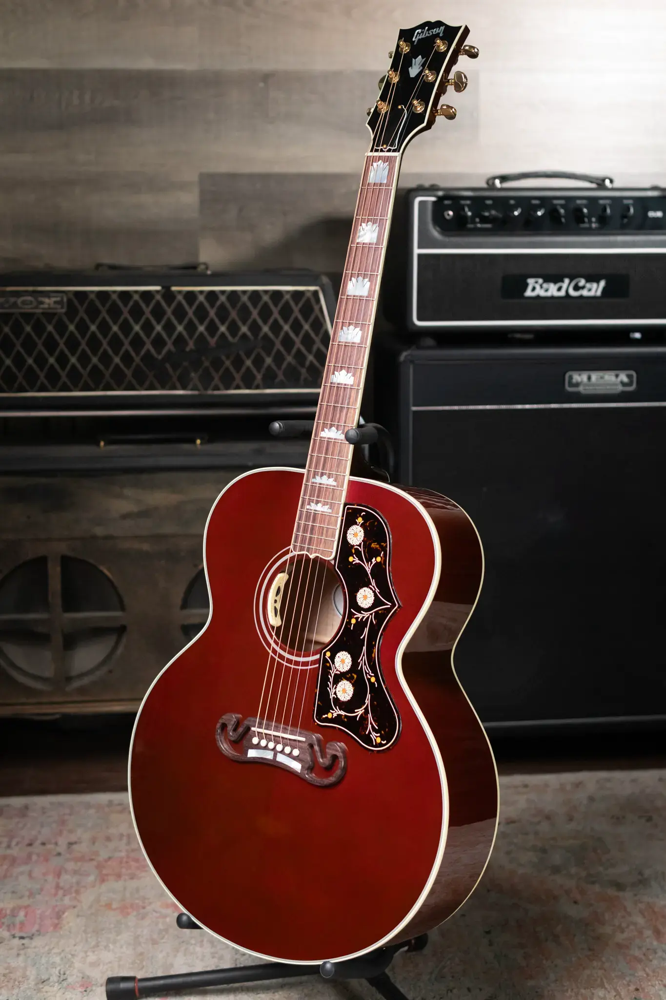 Gibson SJ-200 Standard Maple Acoustic/Electric Guitar - Wine Red