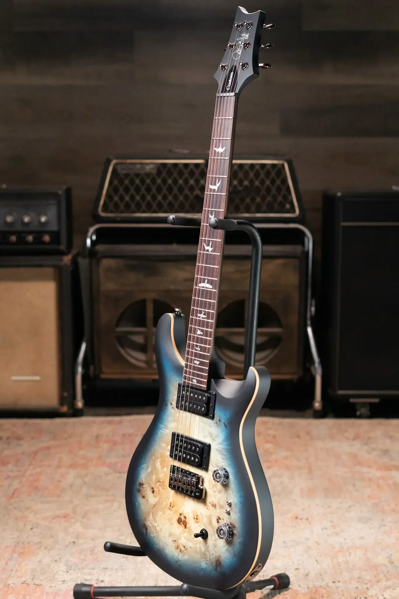 PRS SE Exotic Custom 24-08 Poplar Burl Electric Guitar - Lake Blue