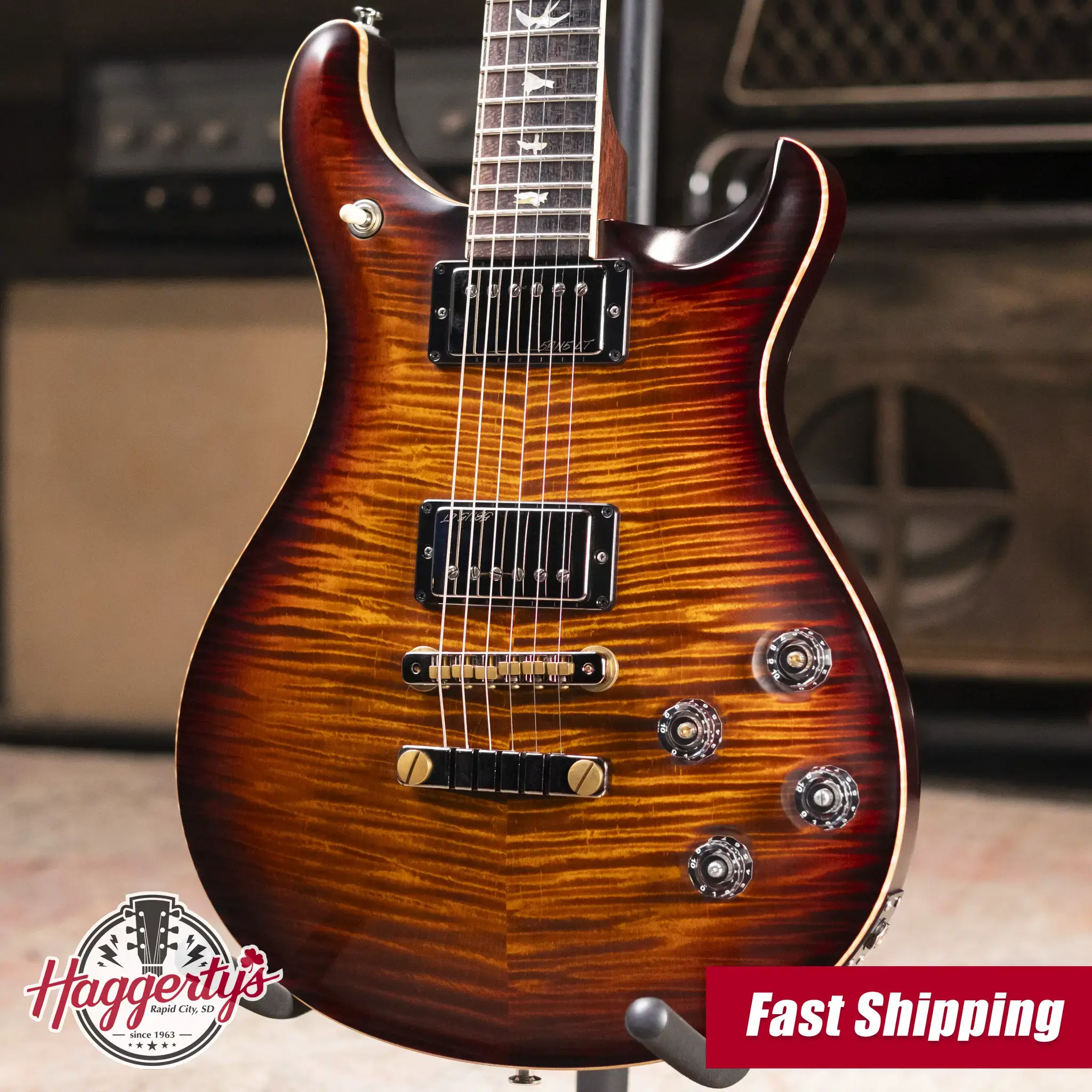 PRS Wood Library McCarty 594 Electric Guitar Satin Black Gold Burst with Hardshell Case - Used