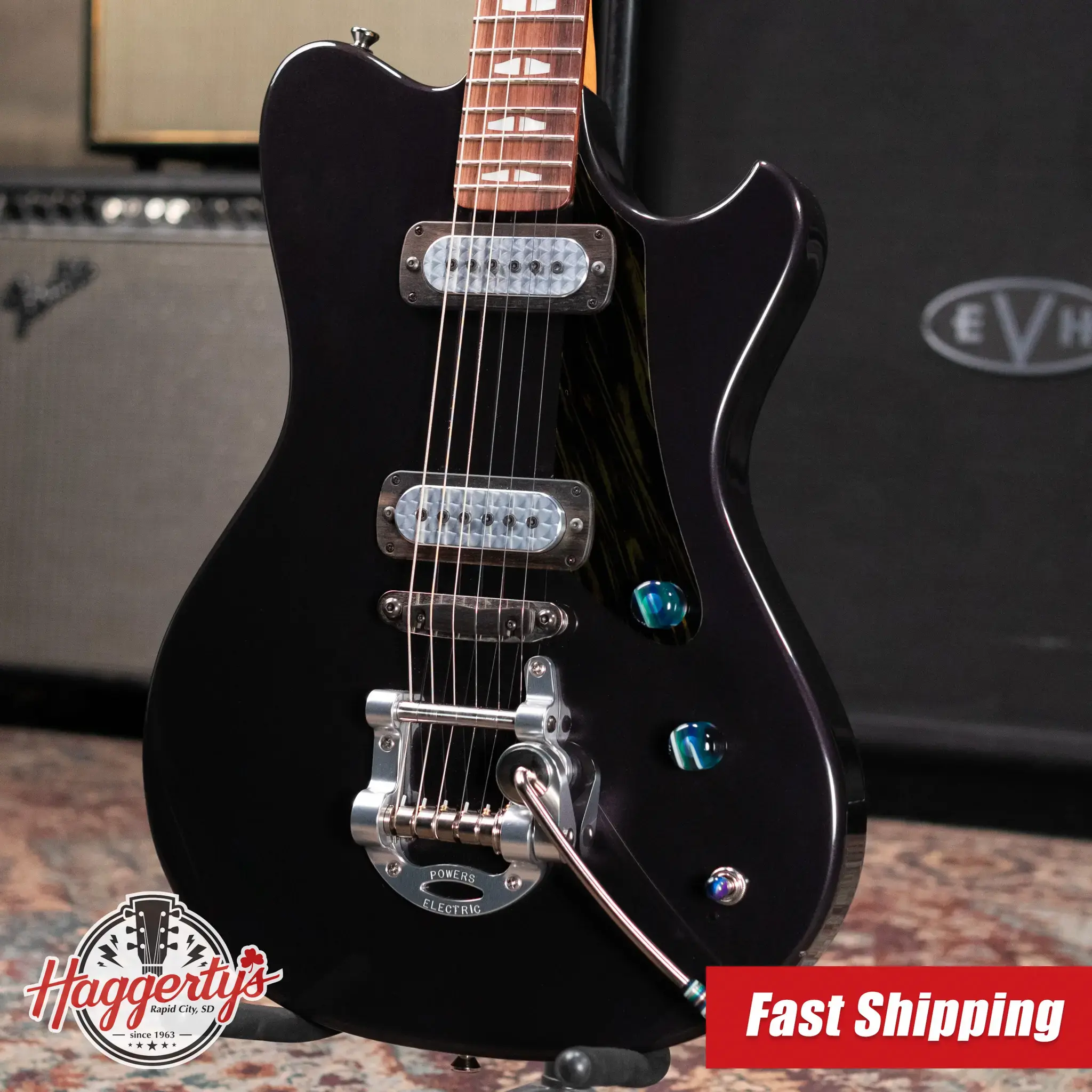 Powers Electric A-Type FF42 Hollow Body Electric Guitar - Velvet Purple Metallic with Gig Bag