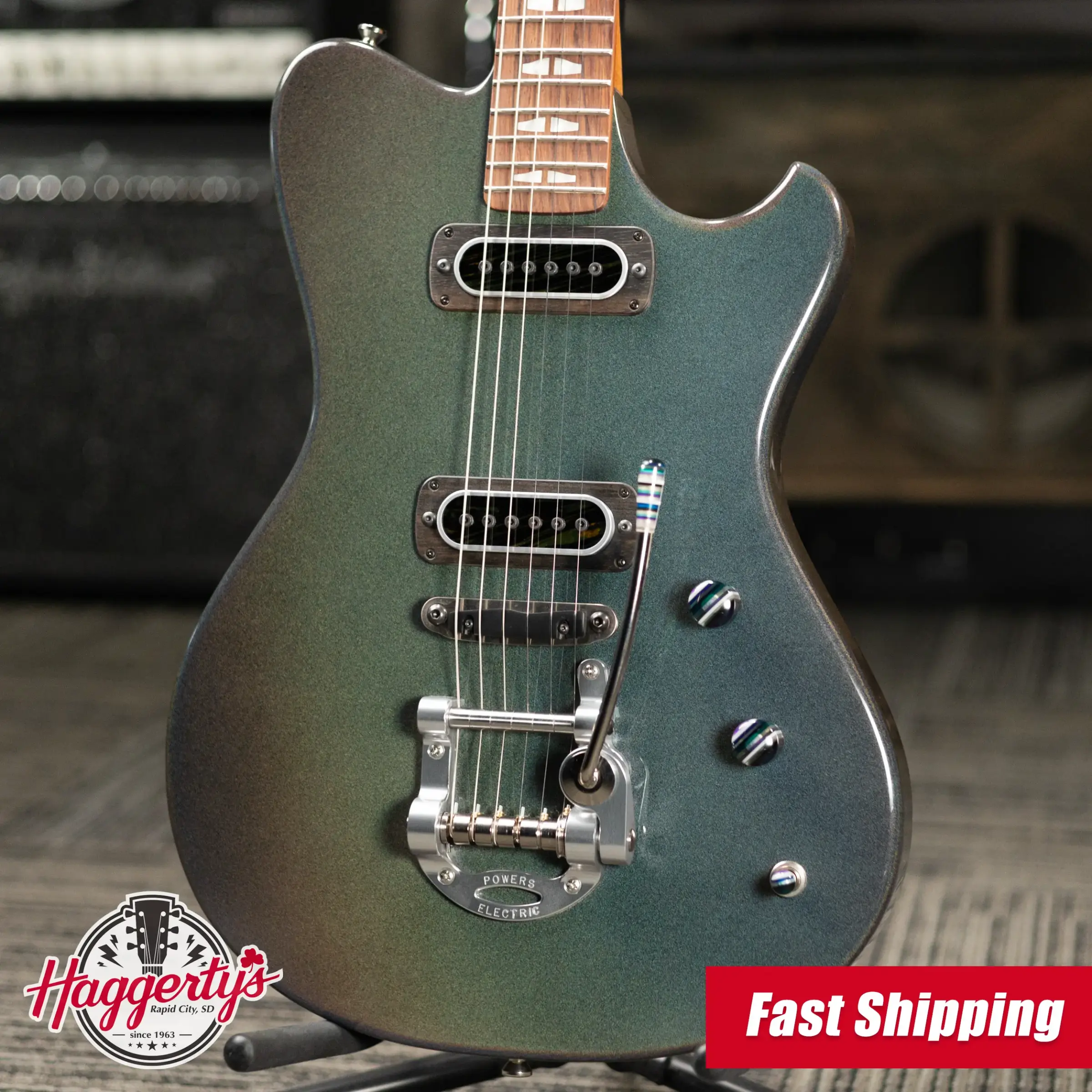 Powers Electric A-Type PF42 Hollow Body Electric Guitar -  Chroma Stratus with Gig Bag