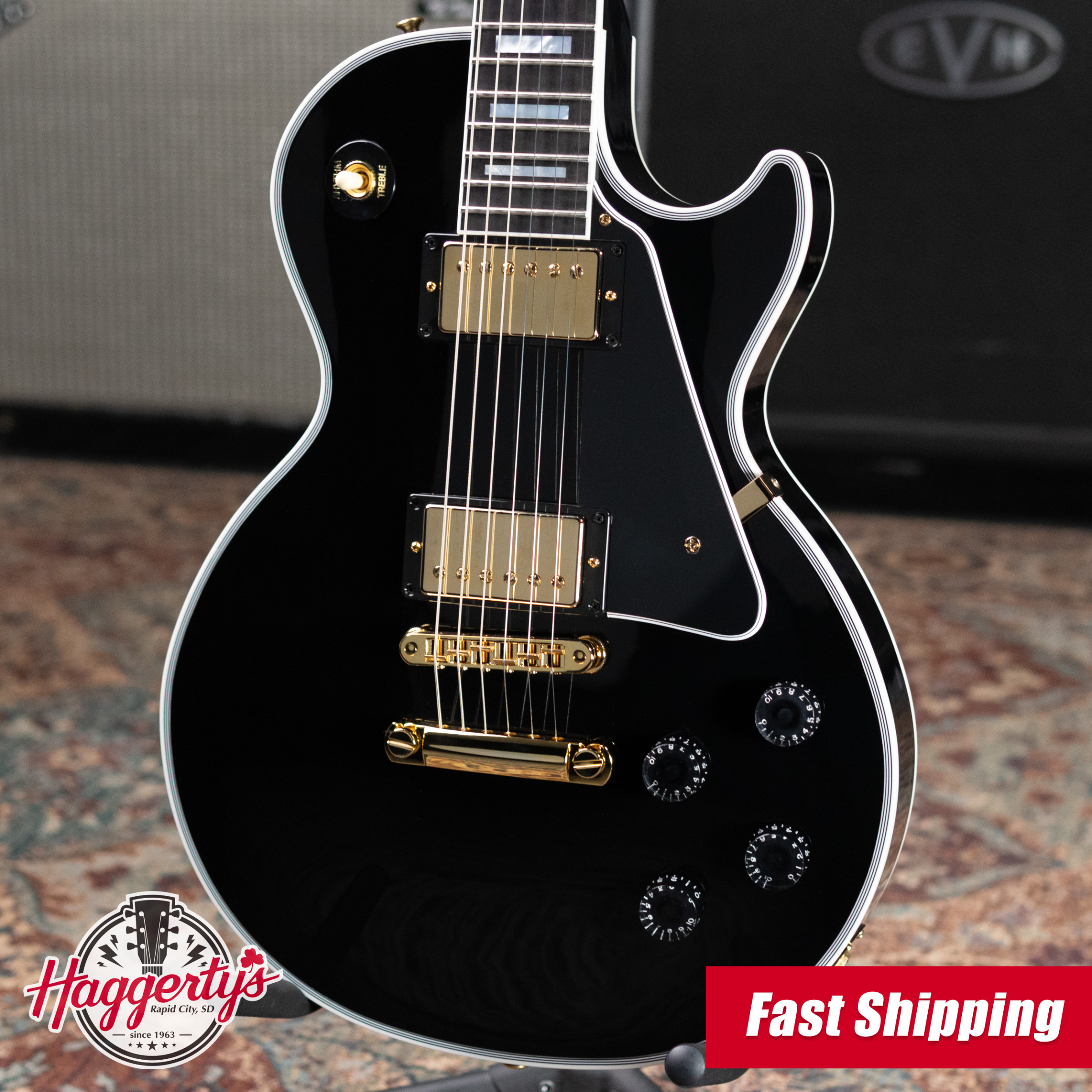 Gibson Custom Shop Les Paul Custom 25-1/2 Scale Electric Guitar - Ebony with Hardshell Case