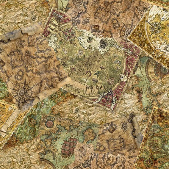 In The Beginning Fabrics - Legendary Journeys, Vintage Maps