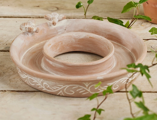 NAMASTE TERRA COTTA RING BIRD BATH/FEEDER