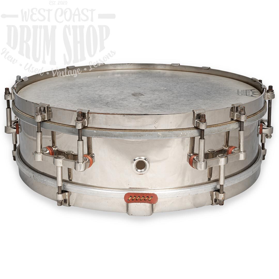 Vintage Maximilian A. Wintrich 4x14 Nickel Plated Snare Drum with Gut Wires, Patent, and Case  