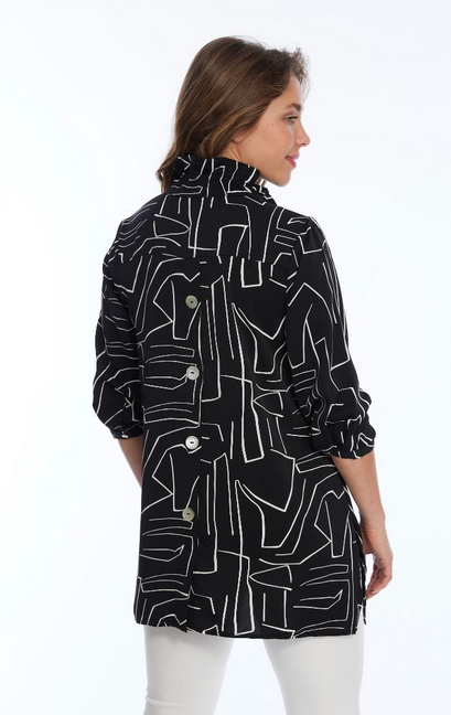 Abstract Line Print Dora Blouse with Wire Collar