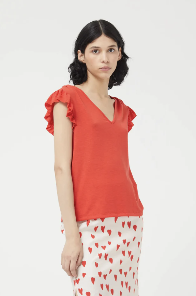 Ruffled Printed V-Neck Tank