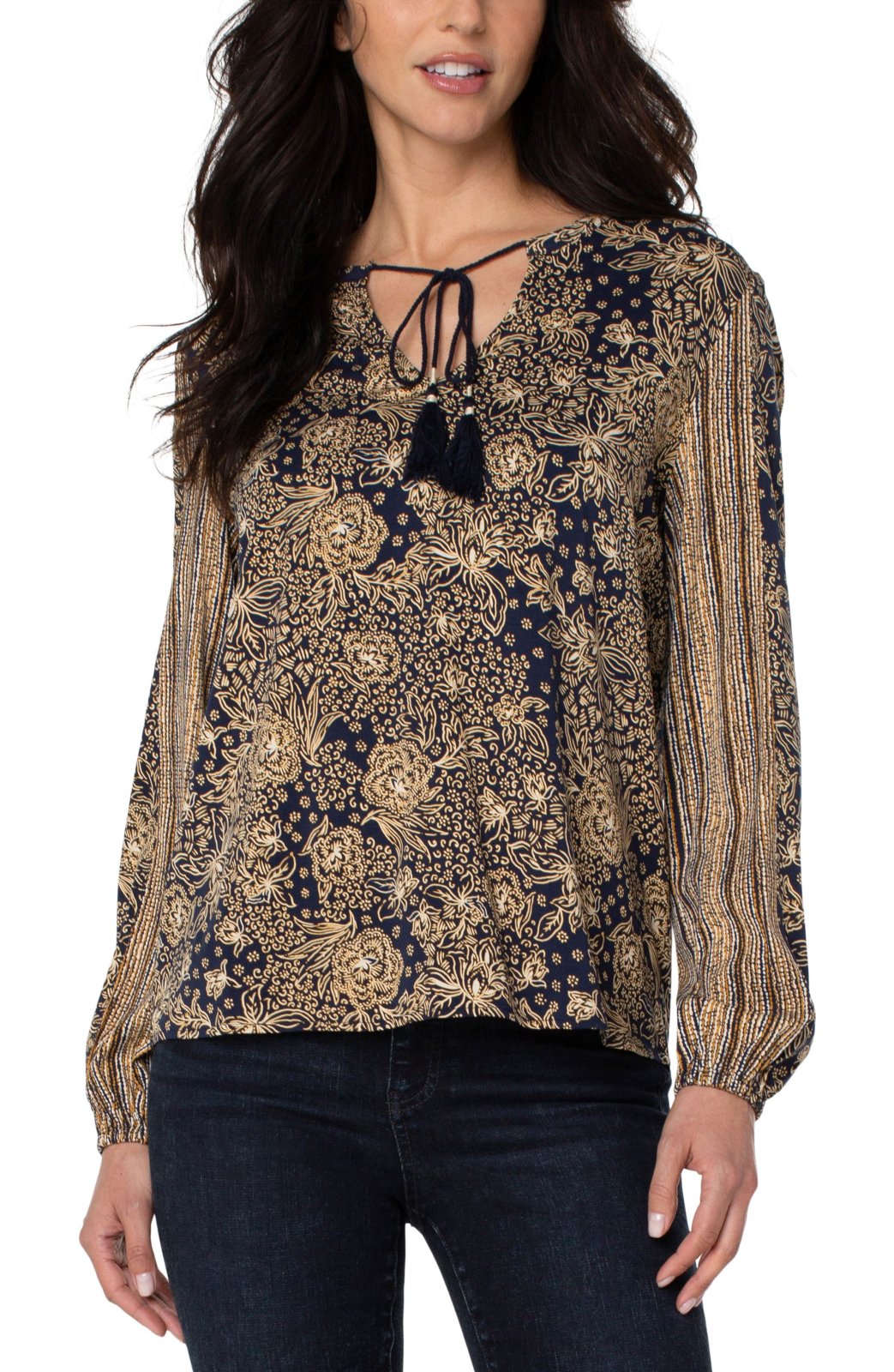 boho print knot front blouse