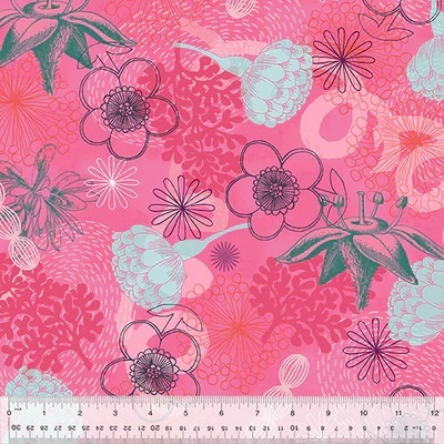 Bright World by Sharon Virtue for Windham Fabrics 53488-4 Bright Pink sold by the 1/2 yd.