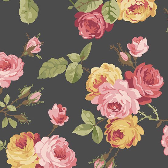 French Mill French Rose by Andover Fabrics A-735-K Black sold by the 1/2 yd.