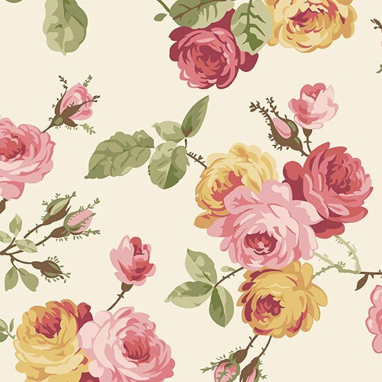 French Mill French Rose by Andover Fabrics A-735-L Cream sold by the 1/2 yd.