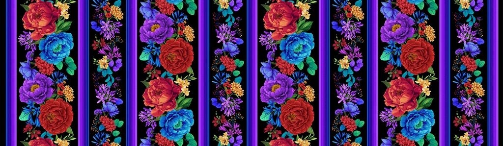 Hacienda Bright Floral Stripe 11  by Chong-a Hwang for Timeless Treasures CD 3901 Bright sold by the 1/2 yd.