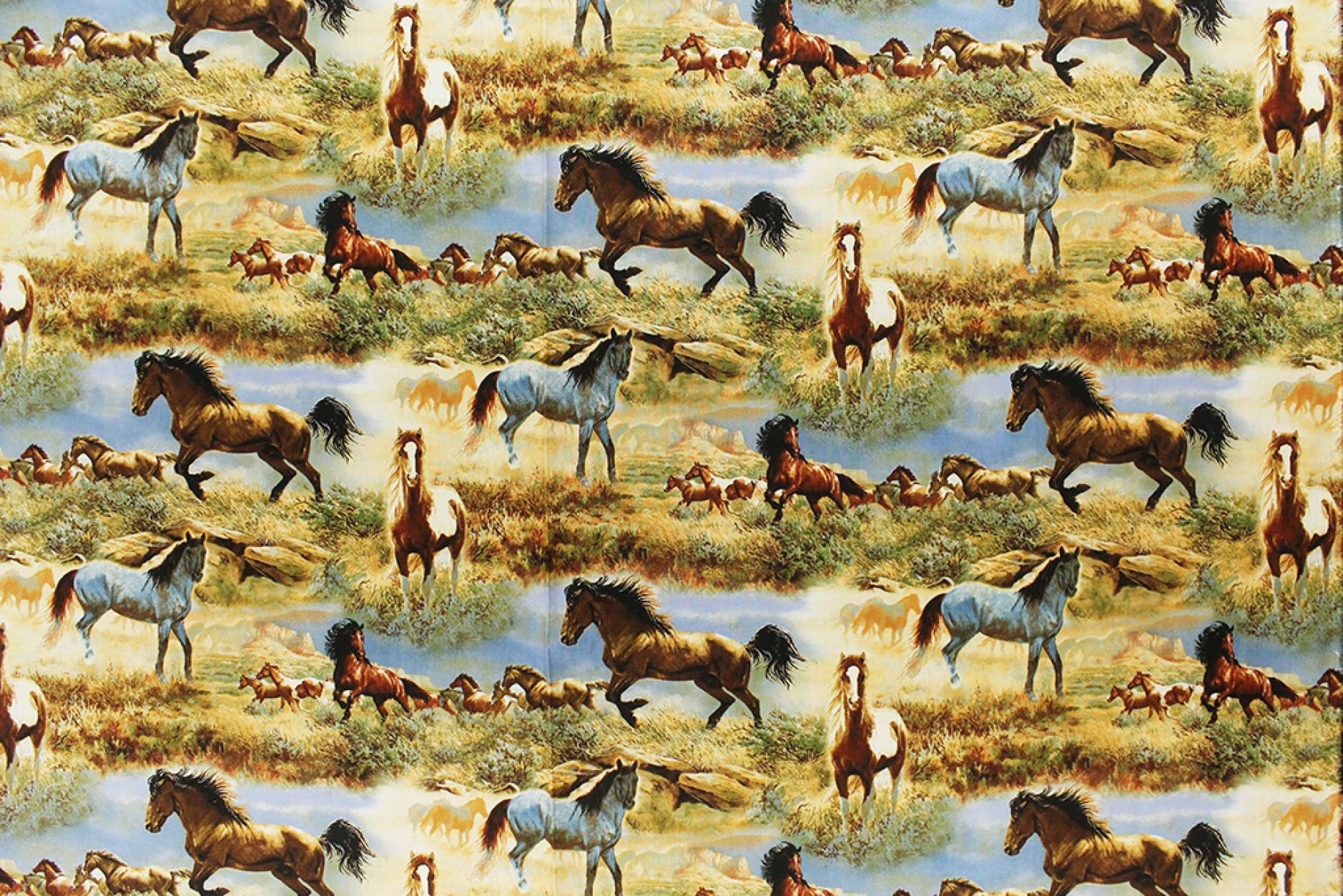 Horse in the prarie by David Textiles 3060-61-1 Multic sold by the 1/2 yd.