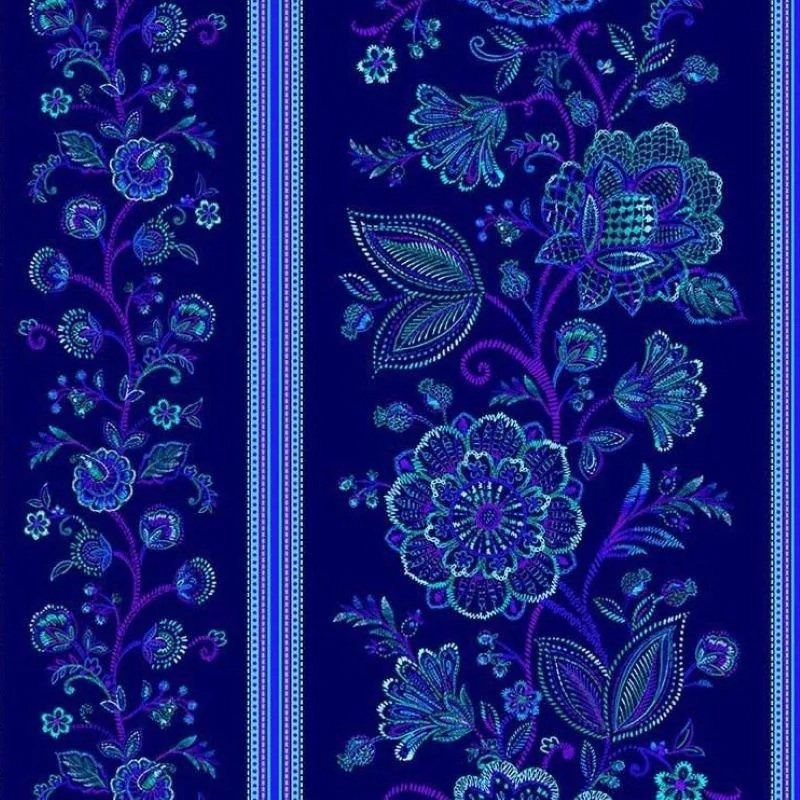 Indigo Garden Border Stripe by Timeless Treasures CD3412 Sapphire sold by the 1/2 yd.