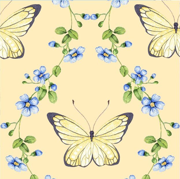 Keepsake Calico Butterflies and Vines 19476 Yellow sold by the 1/2 yd.