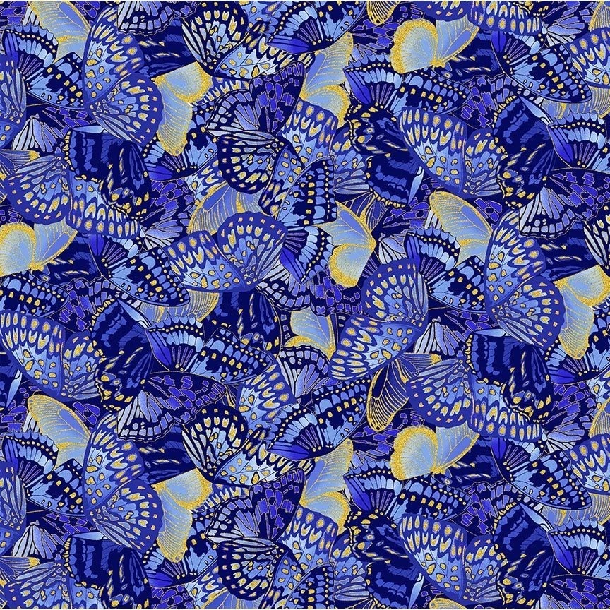 Moonlight by Chong-a Hwang for Timeless Treasures LOTUS-CM3991 Indigo sold by the 1/2 yd.