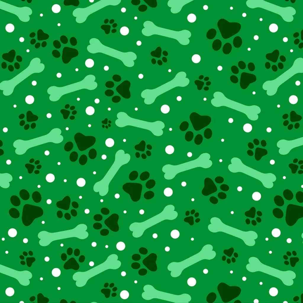 Paws and Bones by David Textiles 4363 Green sold by the 1/2 yd.