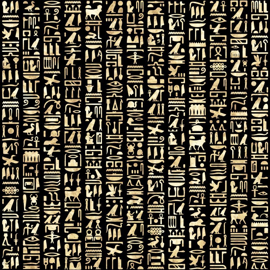 Pharaoh Hieroglyphics by Dan Morris for Q.T. Fabrics 29744J Black sold by the 1/2 yd.