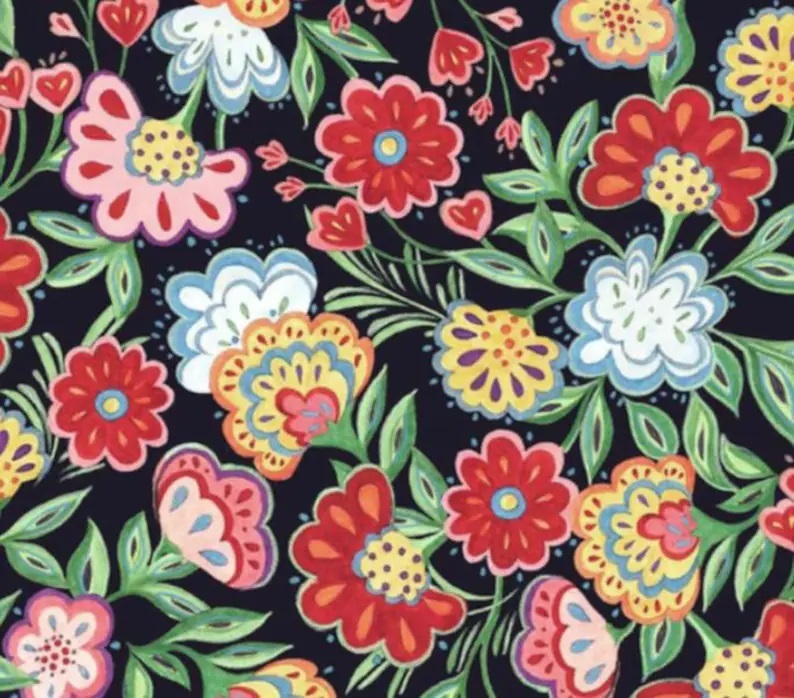 SW Calico Red Floral 2035-0484 Black sold by the 1/2 yd