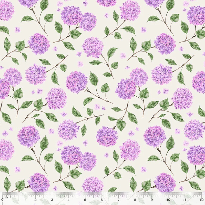 Summer Bliss by Whistler Studios for Windham Fabrics 53707-4 Ivory Lilac sold by the 1/2 yd.
