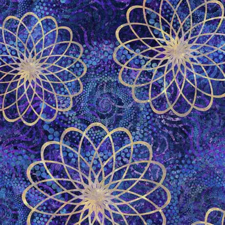 Twilight Spiral Floral by Dan Morris for Q.T. Fabrics 29788W Blue sold by the 1/2 yd.