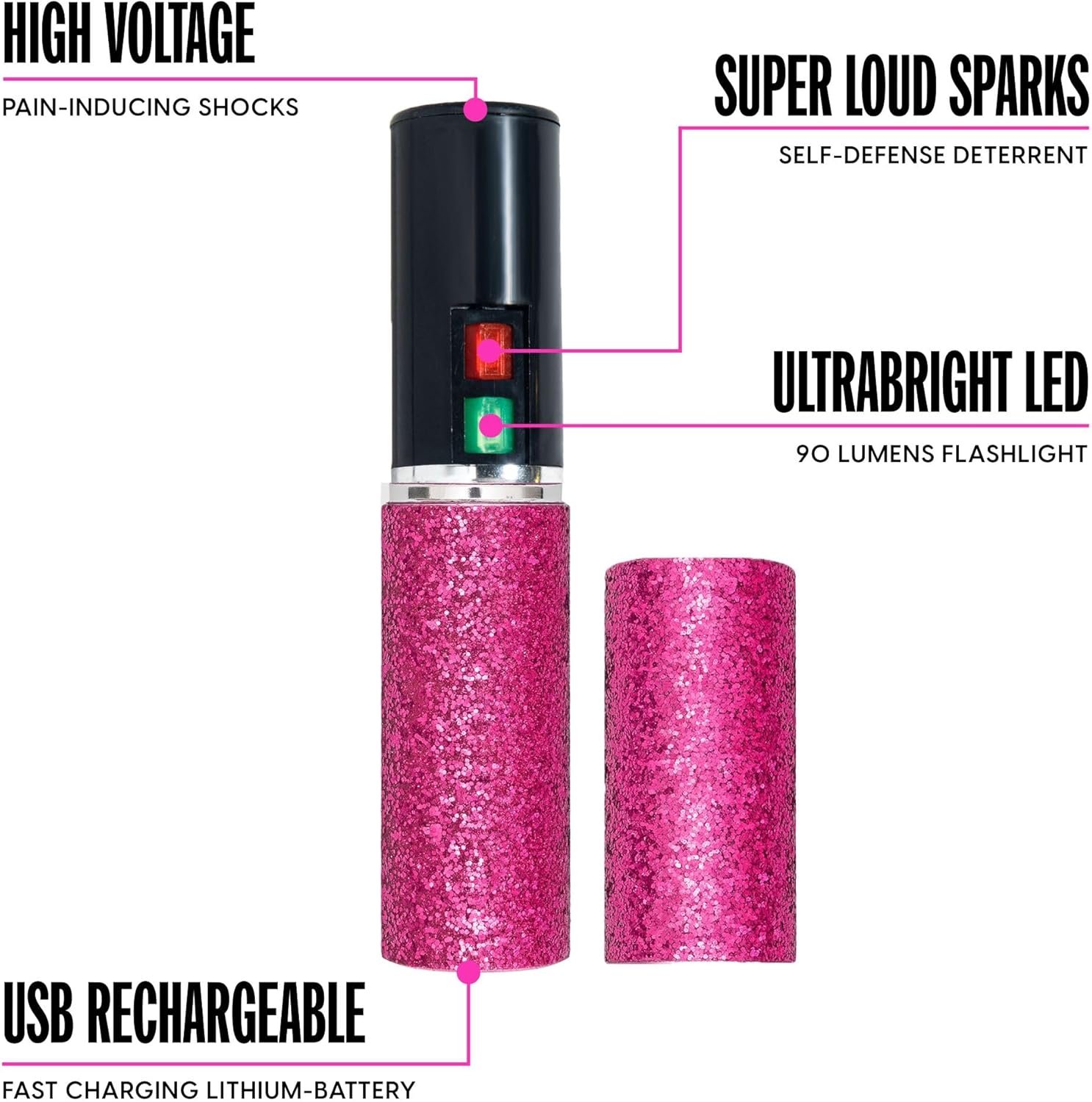 PINK GLITTER BLINGSTING Mini Stun Gun for Women Self Defense with